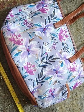 Floral Lavender Canvas Tote with Tan Trim